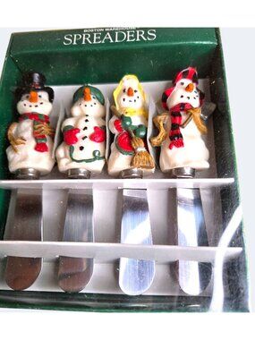 Boston Warehouse Folk Snowman Spreaders Set Of 4 Stainless Steel Knives Holiday